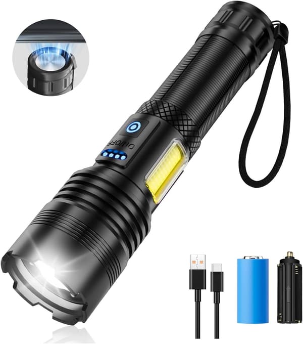 緊急用 LED懐中電灯 マグネット付き 5800mAh Type-C充電式 IPX6防水 7照明モード 折りたたみ式 (ブラック)