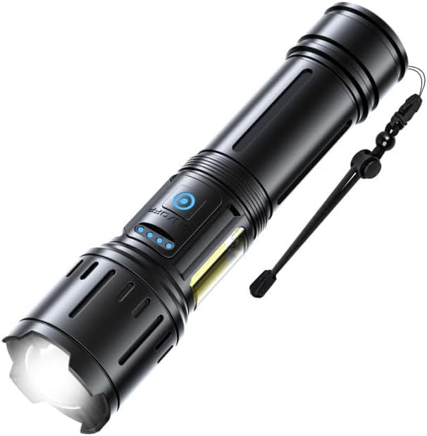 【防災用】超高輝度LED懐中電灯 小型ハンディライト 充電式・電池式対応 5000mAh IPX7防水 5モード調光 ズーム機能