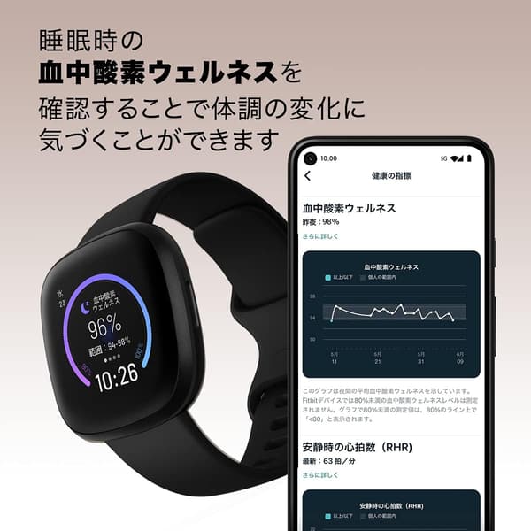 Fitbit Versa 3 GPSスマートウォッチ Alexa搭載 ブラック L/Sサイズ [日本正規品]