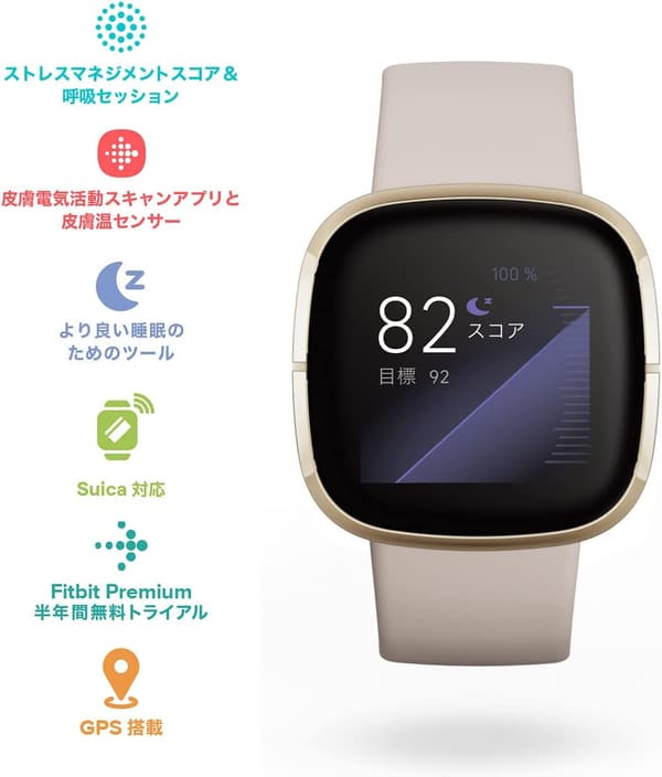 Fitbit Sense スマートウォッチ カーボン/グラファイト - Alexa＆GPS搭載、6日間以上のバッテリーライフ