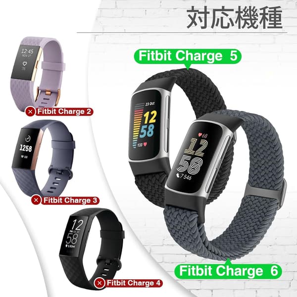 Fitbit Charge 6/5対応 調節可能なレディース・メンズ用ナイロン編み腕時計バンド