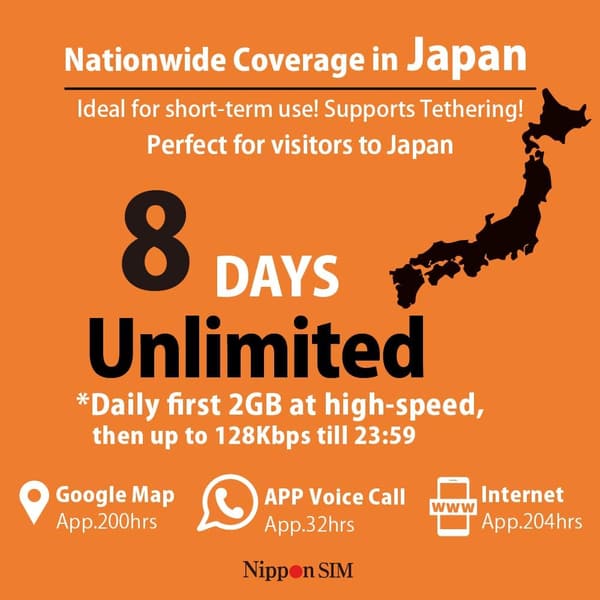 日本 8日間無制限プリペイドSIMカード（データ通信専用） | ドコモ 4G/LTE対応 | タイプ3in1 | 多言語マニュアル付き