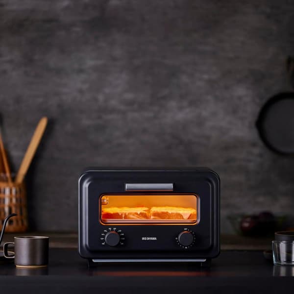 瞬間発熱&スチーム機能搭載オーブントースター SOT-201-B (2枚焼き・温度調節・タイマー)