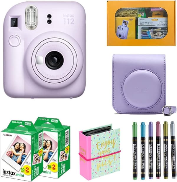 【ギフトBOXセットB】富士フイルム チェキ instax mini 12 ライラックパープル 本体・ケース・フィルム40枚・ミニアルバム・デコペン付き