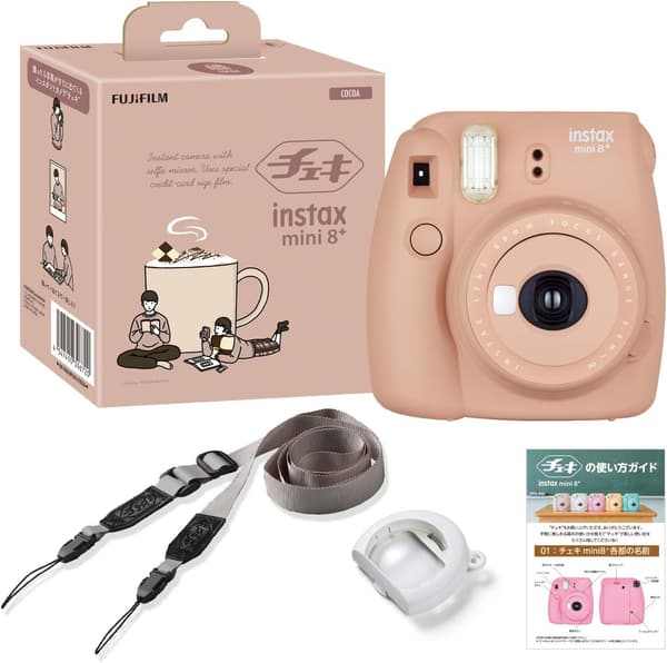 インスタントカメラ チェキ instax mini 8+ ココア 接写レンズ・ショルダーストラップ付き