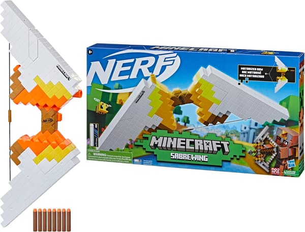 マインクラフトデザインの電動弓型ブラスター（ナーフ、正規品）、ダーツ8本＆クリップ付き