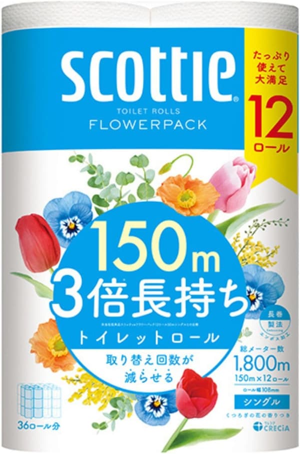 スコッティフラワーパック シングル12ロール 3倍長持ち