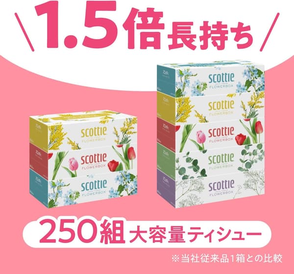 フラワーボックス ハーフケース 長持ちティシュー 500枚（250組）×4箱セット