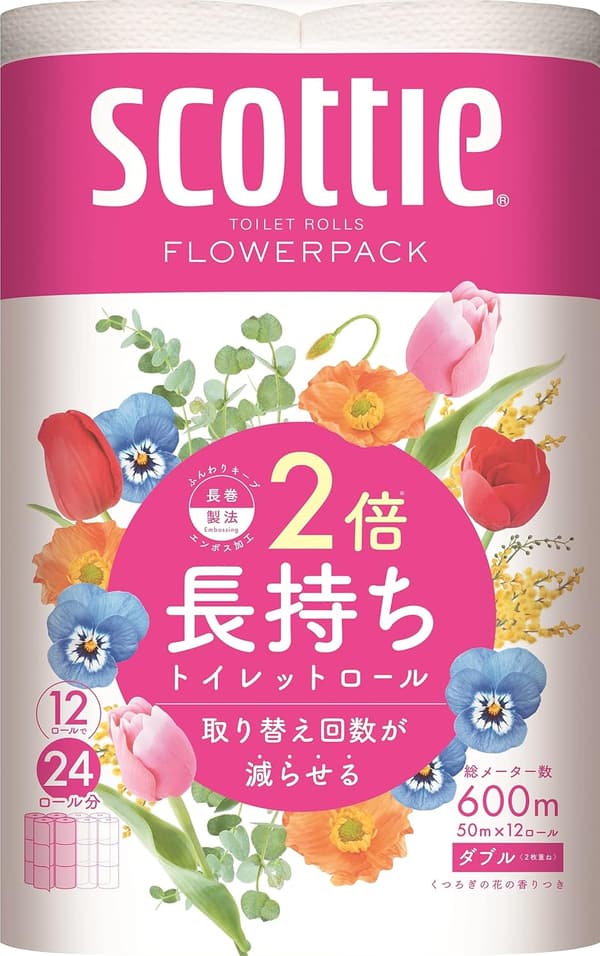 スコッティ フラワーパック 50mダブルトイレットペーパー 12ロール分