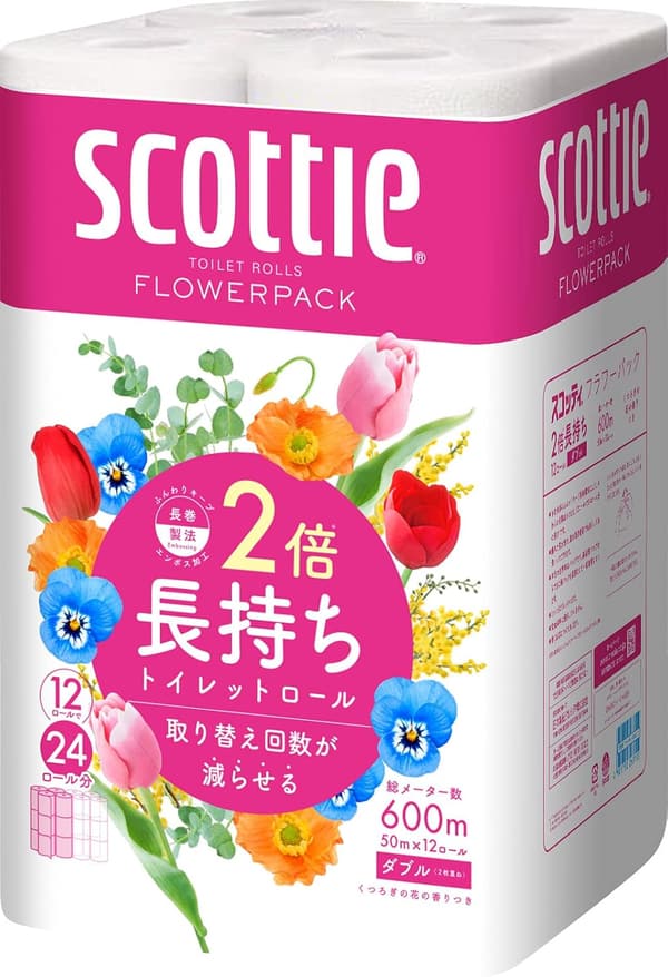 スコッティ フラワーパック 50mダブルトイレットペーパー 12ロール分