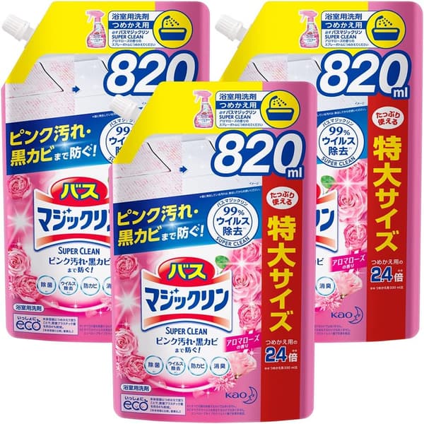 バス洗剤 泡立ちスプレー アロマローズの香り 大容量820ml×3個