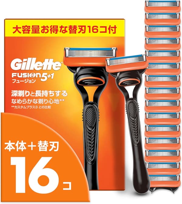 メンズ深剃り用ジレットフュージョンカミソリ本体＆替刃16個セット【Amazon.co.jp限定】