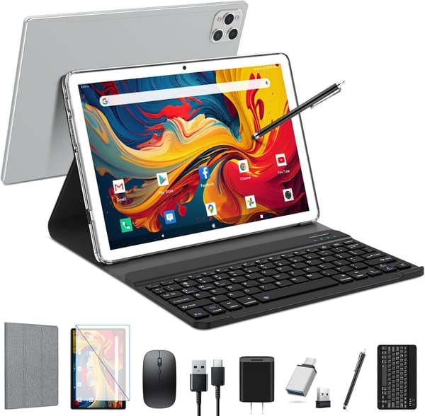 2025年モデル 2in1タブレット 10インチ WiFi 16GB(8+8)RAM 128GB ROM 1TB拡張 5G/2.4G WiFi 8コアCPU 7000mAhバッテリー 日本語取扱説明書付き シルバー