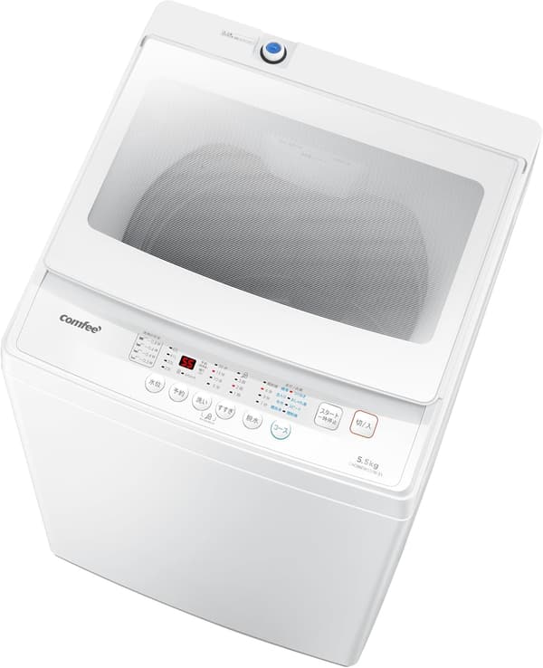 全自動洗濯機 5.5kg 透明ガラスドア コンパクト スピードコース ホワイト【COMFEE'】