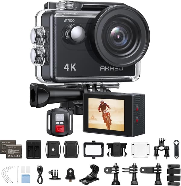 AKASO 4Kアクションカメラ EK7000 - WiFi搭載・防水40m・170度広角・リモコン付き・アクセサリー多数