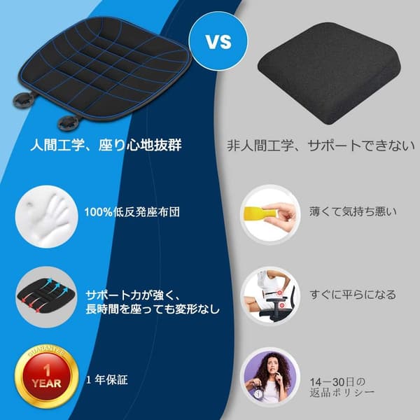 低反発滑り止めシートクッション 車・オフィス・自宅用 収納便利