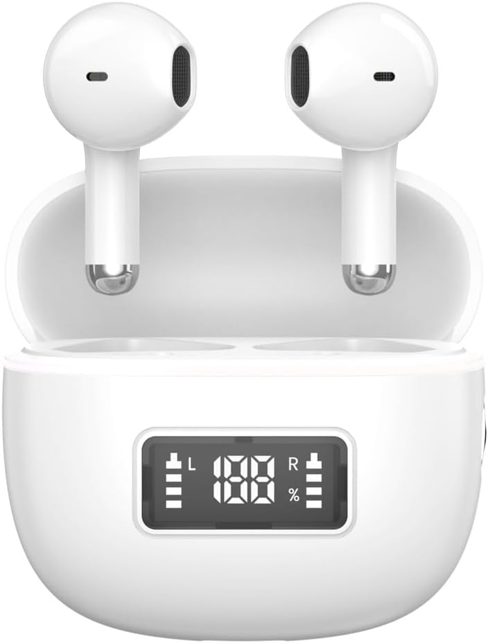 最大60時間再生 Bluetooth6.0 ワイヤレスイヤホン IPX7防水 HIFI音質 type-C急速充電 iPhone/Android対応 (ホワイト)