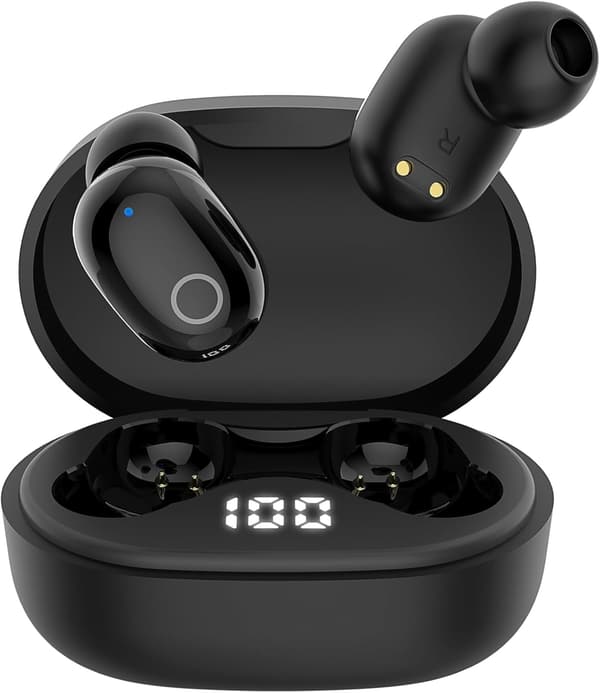 Bluetooth6.0 ワイヤレスイヤホン IPX7防水 最大50時間再生 HIFI音質 低遅延 Type-C急速充電 (04black)