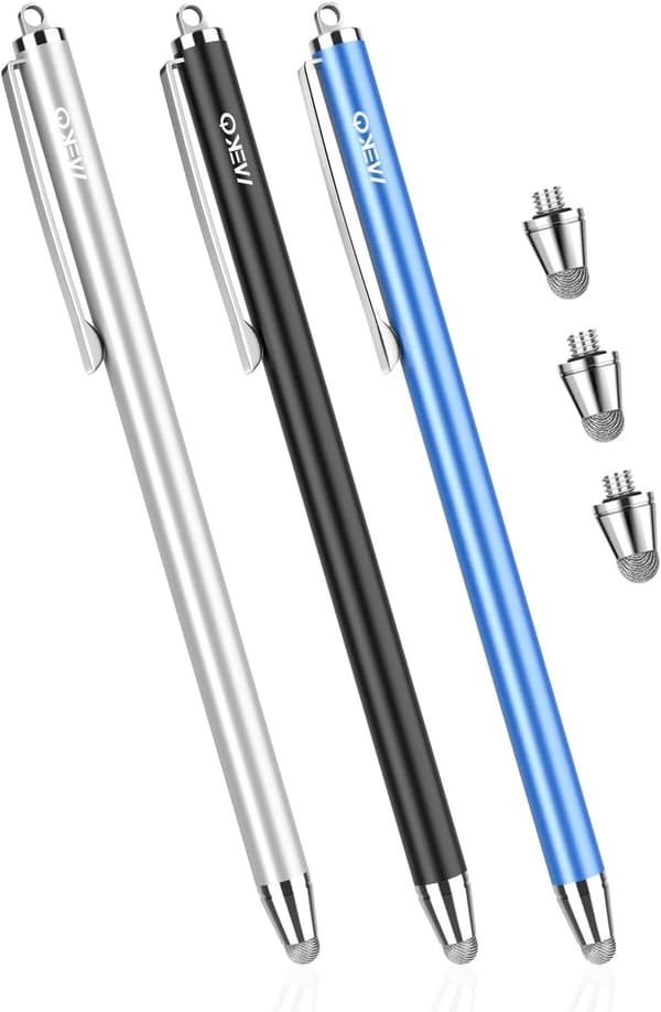 タブレット・スマートフォン用MEKOスタイラスペン 6mm・交換ペン先3個・ストラップ付き (ブルー/ブラック/シルバー)
