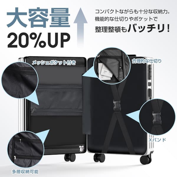 機内持ち込み対応 超軽量キャリーケース Sサイズ ホワイト 360度回転 TSAロック USB充電機能