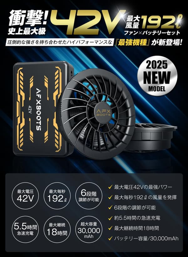 【2025最新版】ファン付きベスト用バッテリーセット 30000mAh 風量6段階調節対応