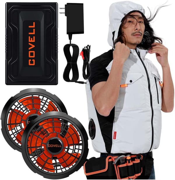 最強冷風服ファン付きベスト日本製ブラシレスバッテリーセット【IP45防水/26段階調整/2.8H充電】