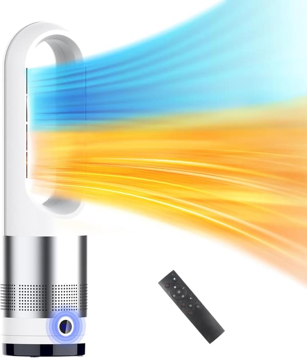 羽根なしタワーファン DCモーター搭載 省エネ冷暖房 9Hタイマー付き リモコン操作 大風量 100°首振り クリーニング楽々