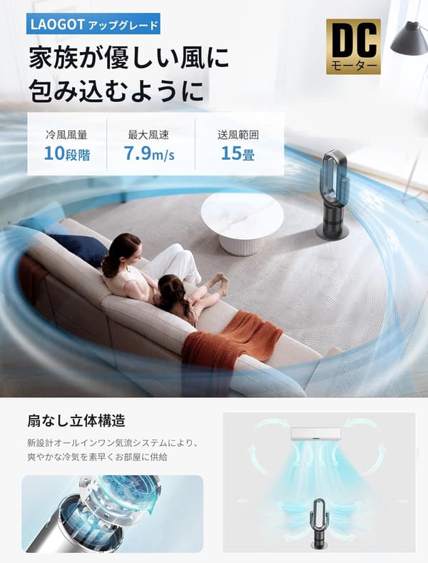 省エネタワーファン 羽なし DCモーター 90°自動首振り 静音 リモコン付き PSE認証 Q8-Pro