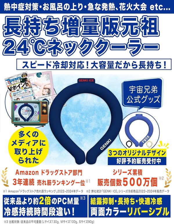 熱中症対策 Genki Ice ネッククーラー 両面カラー 24℃冷却 大人・子供兼用 (L, ロイヤルネイビー)