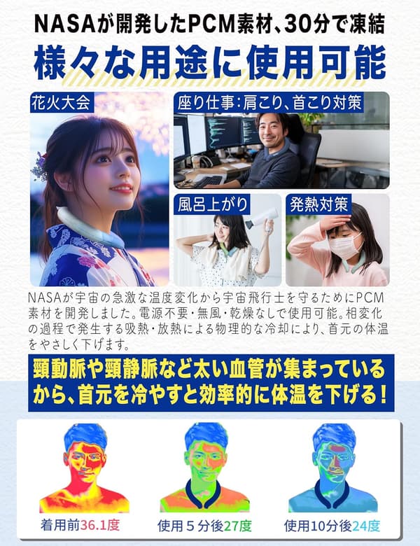 熱中症対策 Genki Ice ネッククーラー 両面カラー 24℃冷却 大人・子供兼用 (L, ロイヤルネイビー)