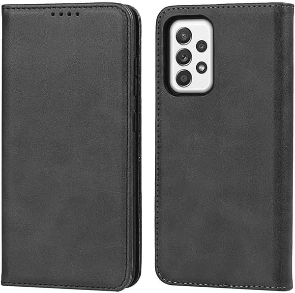 Galaxy A52 5G用手帳型レザーケース（カードスロット付き・ブラック）
