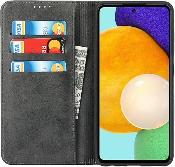 Galaxy A52 5G用手帳型レザーケース（カードスロット付き・ブラック）
