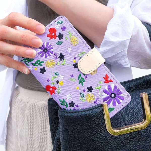 AQUOS wish2 手帳型ケース ヌメ花刺繍 ミント