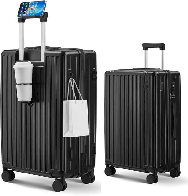 機内持ち込み対応 超軽量キャリーケース USBポート・カップホルダー付き ブラック Sサイズ (1-3泊)