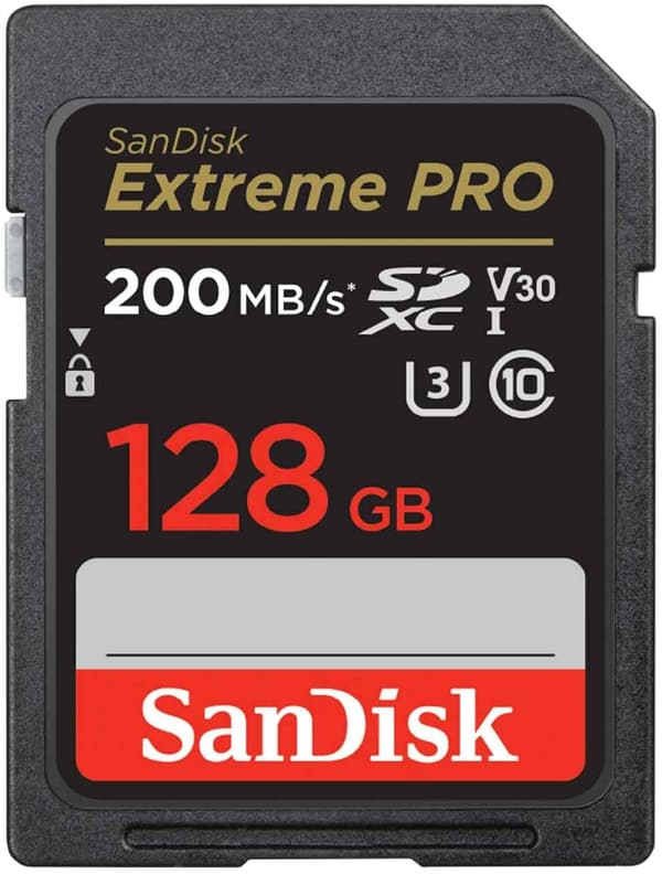 128GB SDXCカード SanDisk Extreme PRO Class10 UHS-I V30 読取最大200MB/s