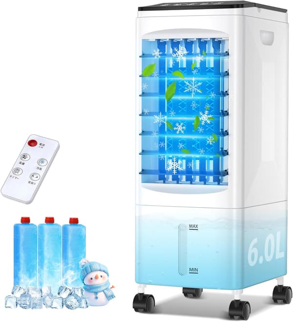 冷風機 省エネ スポットクーラー 強力送風 1台4役 静音・首振り・冷風モード・風量3段階 6.0L水タンク付 ギフト対応【2025年モデル】
