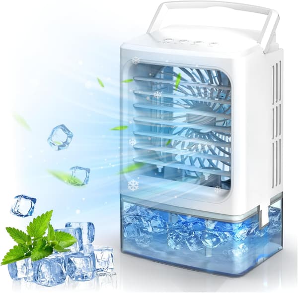 2025革新 冷風機 卓上小型ポータブル水冷エアコン 16℃冷却 6冷風モード USB給電 タイマー付き 7色LEDライト