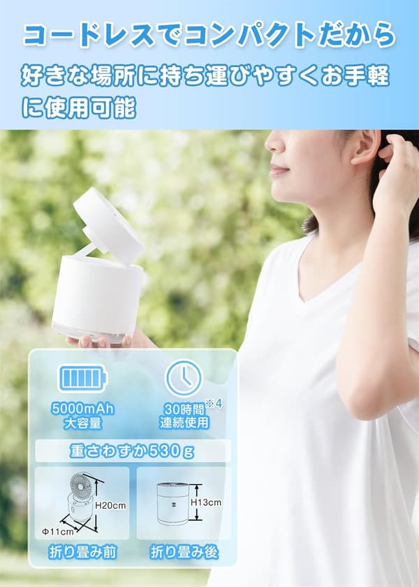 ポータブル冷風機 2025年モデル コンパクト 静音 充電式 5000mAh 熱中症対策