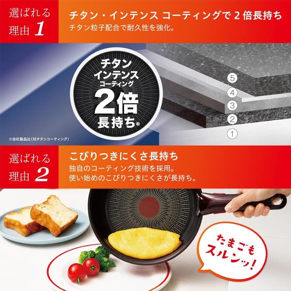 ガス火専用ティファール 取っ手のとれる26cmフライパン PFOA不使用 ブルー