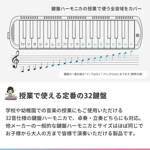 32鍵 鍵盤ハーモニカ メロディピアノ ブルー お名前シール・ドレミ表記シール付き