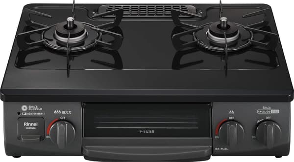 都市ガス用リンナイ ガステーブルコンロ 片面焼きグリル 左強火力 ブラック 56cm KG35NBKL/13A
