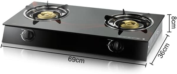 家庭用 2バーナー ガスコンロ ブラック 自動パルス点火 熱電対 フレームアウト保護付き