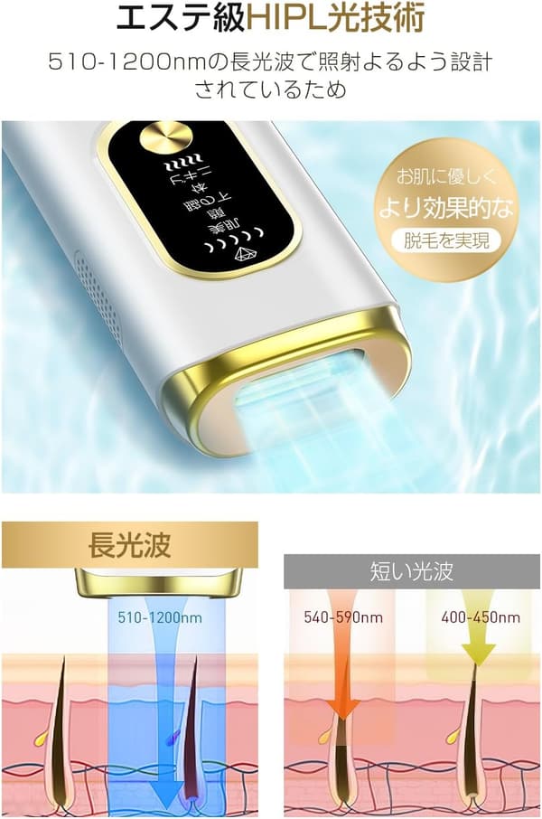 VIO対応サロン級IPL光脱毛器 無痛脱毛 男女兼用 髭・全身脱毛 照射回数無制限 21Jパワフル 5モード 切替可 (白)