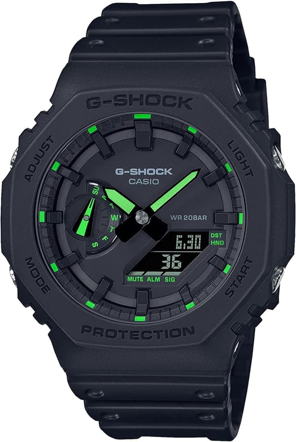 ネオンアクセントのグリーンG-Shock腕時計 GA2100-1A3