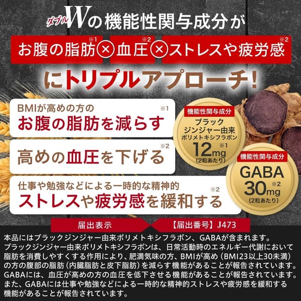血圧＆内臓脂肪対策サプリメント ブラックジンジャー配合 30日分
