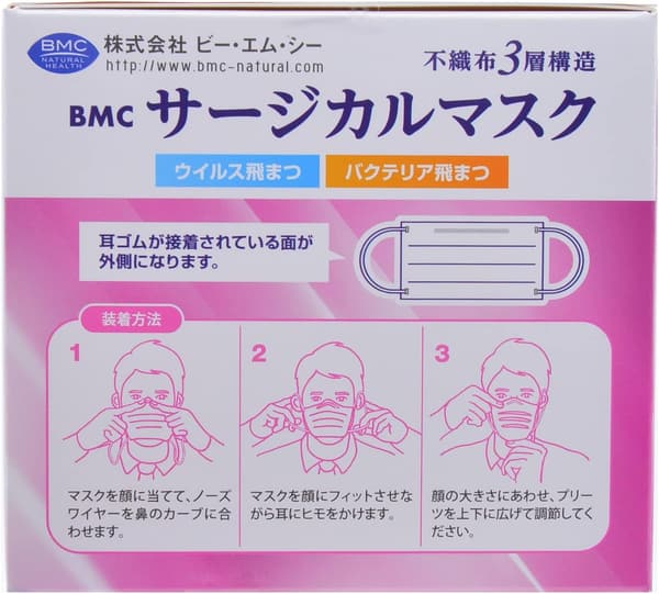 小さめサイズのBMCサージカルマスク（50枚入り）
