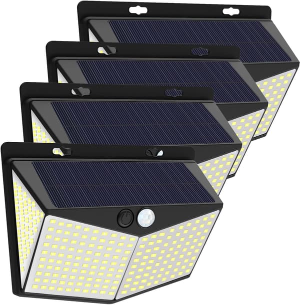 【省エネ】300LEDソーラーセンサーライト4個セット 自動点灯・防水・屋外用