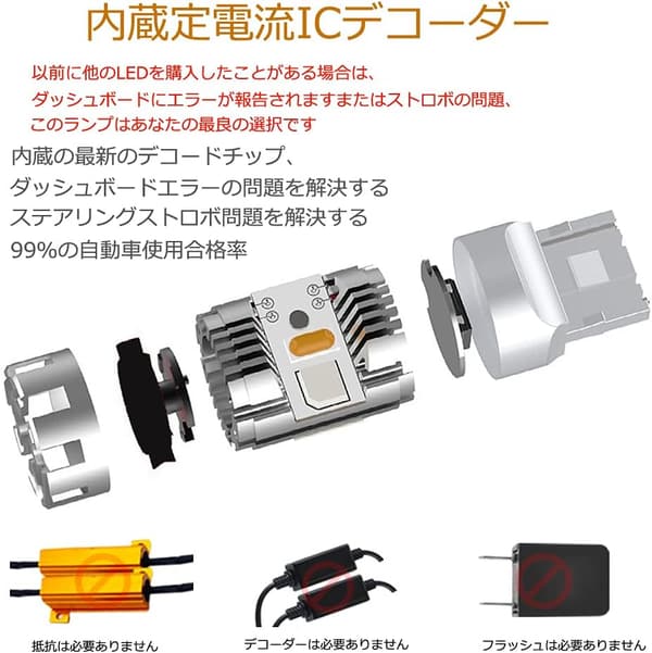 T20 LEDウィンカーバルブ 2個セット ハイパワー抵抗内蔵 ステルス仕様 DC12V車用