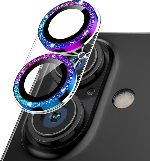 iPhone 16/16 Plus用 9H強化ガラスカメラカバー 黒縁取り・極薄・耐衝撃