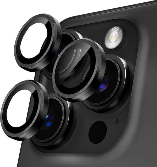 iPhone 16 Pro/16 Pro Max用 9H強化ガラスカメラ保護カバー ブラック